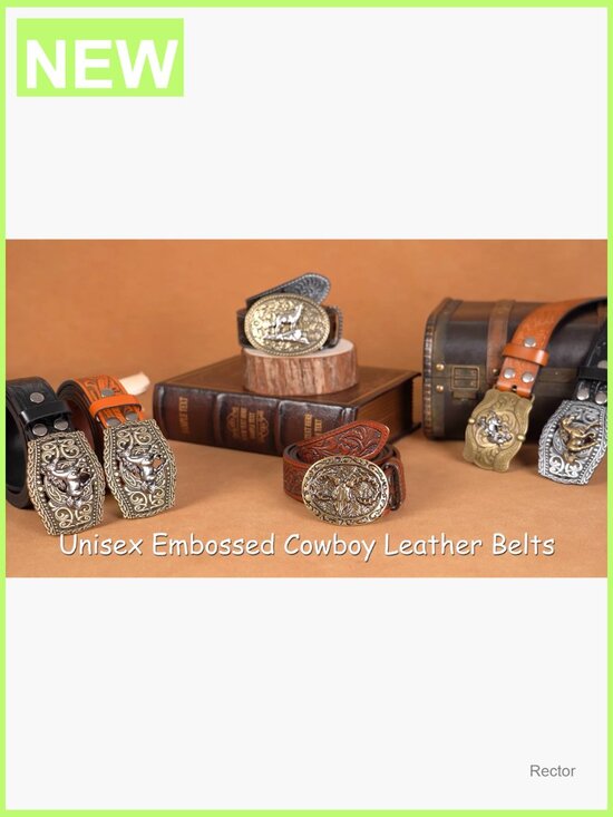 Western Cowboy Belt with Wolf/Horse Buckle - Leather main image 2